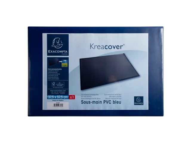 Sous-main rigide PVC Personnalisable KreaCover - 37,5x57,5 cm - Bleu