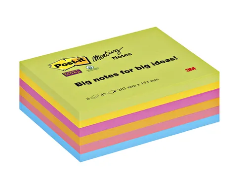 Memoblok 3M Post-it 8645 Super Sticky 203x153mm assorti Big Notes