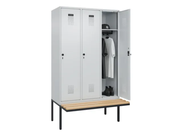 locker met bank,HxBxD 2120x1200x815mm,3vak,vak B 400mm,draaigrendel