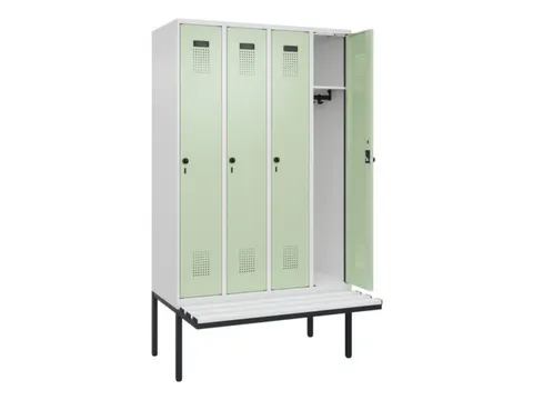locker met bank,HxBxD 2120x1200x815mm,4vak,vak B 300mm,draaigrendel