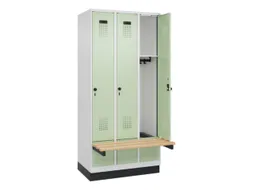 locker met bank,HxBxD 1950x900x815mm,3vak,vak B 300mm,draaigrendel