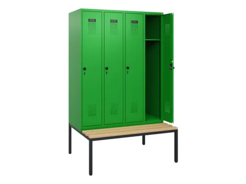 locker met bank,HxBxD 1950x1200x815mm,4vak,vak B 300mm,draaigrendel