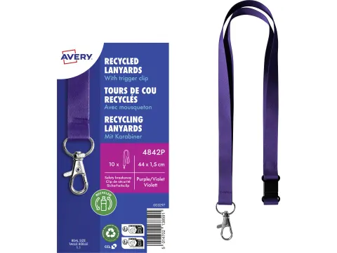 Lanyard Avery rPET lila 440x15mm met karabijnhaak 10 stuks