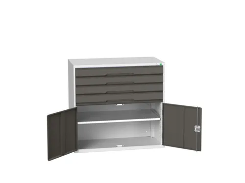 ladekast 1000x1050x550mm 4laden uittrekbaar 2deuren RAL7035 RAL7016