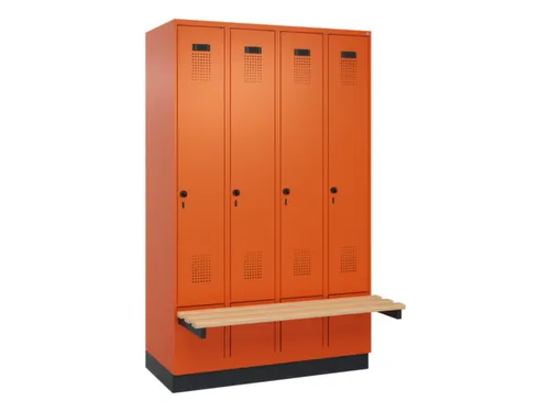 locker met bank,HxBxD 1950x1200x815mm,4vak,vak B 300mm,draaigrendel