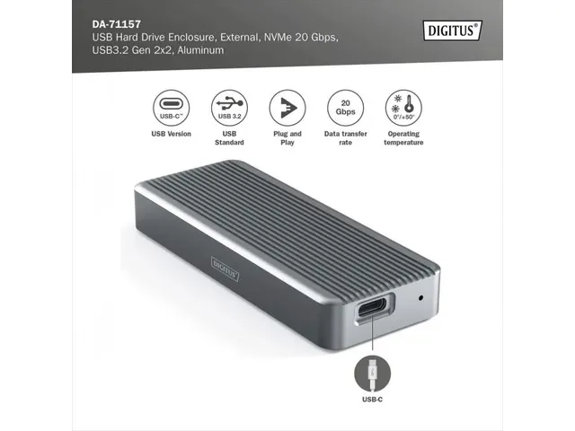 USB-behuizing voor harde schijf extern NVMe 20Gbps USB3.2 Gen 2x2 Alu