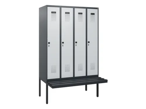 locker met bank,HxBxD 1950x1200x815mm,4vak,vak B 300mm,draaigrendel