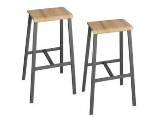 Set Barkrukken Industrial, zitting Eiken natuur - 1