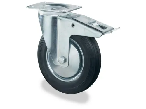 zwenkwiel m. rem,draagverm. 135kg,massief rubber-banden,ØxB 160x40mm
