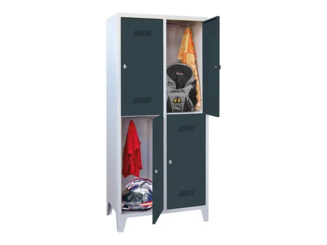 dubbeldekse locker,HxBxD 1850x800x500mm,2x2vak.,RAL7035,front RAL7016