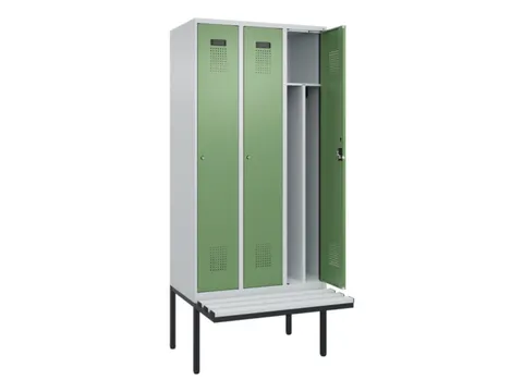 locker met bank,voor scheiding van kleding,HxBxD 2120x900x815mm,3vak