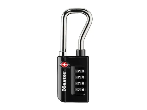 Hangslot Masterlock 4-cijfer combinatie TSA lange beugel zwart 35mm