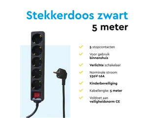 Stekkerdoos BRASQ 5 voudig 5 meter zwart - 7