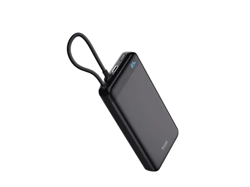 Powerbank Trust Fiera 20.000 met kabel 2 USB-poorten zwart