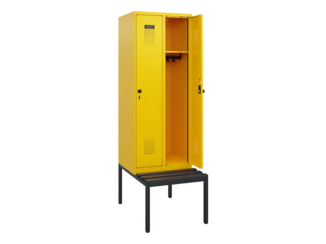 locker met bank,HxBxD 1950x600x815mm,2vak,vak B 300mm,draaigrendel