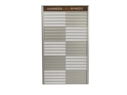 Menoor In-Uit bord 25 namen Aluminium Aanwezig/Afwezig donker Houtlook