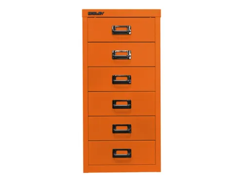 kantoor-ladekast HxBxD 590x279x380mm 6 laden romp + front oranje staal