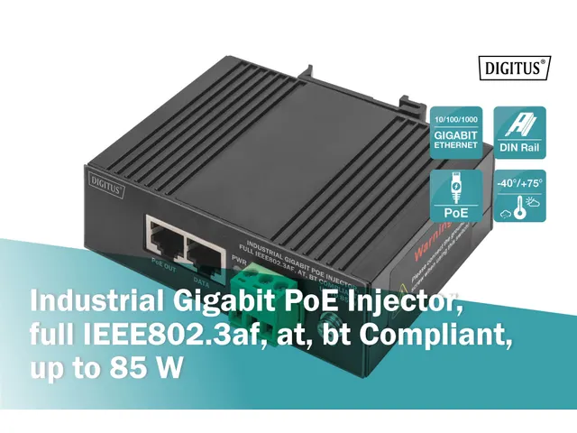 Industriële Gigabit PoE-injector IEEE802.3af, at, bt, tot 85W