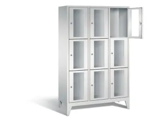 lockerkast 1850x1200x500mm 3x3 vakken Cilinderslot Poten, RAL7035 - 1