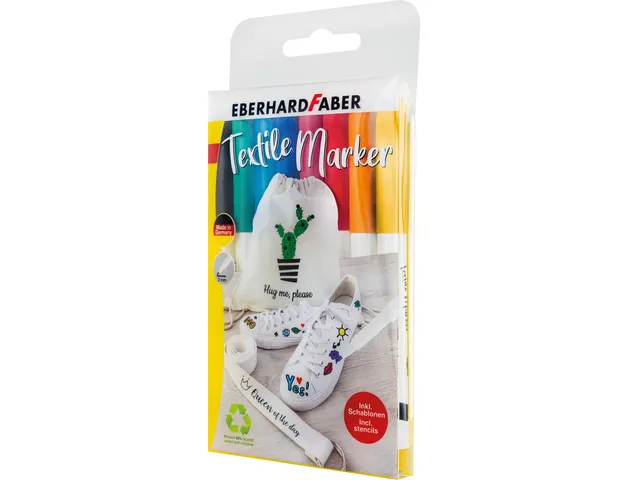 Marqueur textile Eberhard Faber 8pces en étui y compris gabarits 4en1