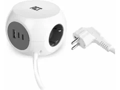 Stekkerblok ACT 3 voudig inclusief 2x USB C en A 1.5 meter wit/grijs