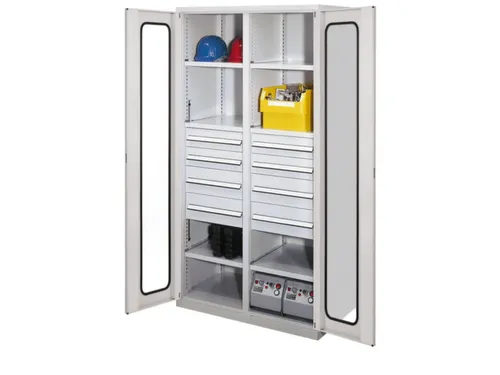 Materiaalkast Scheidingswand 1950x1000x600mm 6legborden 8laden Ral7035