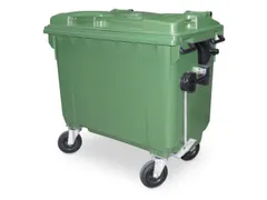 Vuilcontainers,660l,romp HDPE groen,HxBxD 1165x1265x775mm,4zwenkwielen