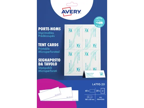 Tafelnaambord Avery L4795-20 180x60mm wit 40stuks