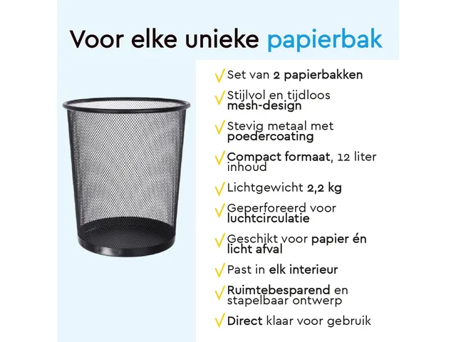 BRASQ Papierbak 12 liter Zwart Rond Set van 2 WBBRO2
