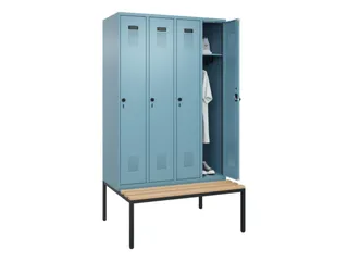 locker met bank,HxBxD 2120x1200x815mm,4vak,vak B 300mm,draaigrendel - 1
