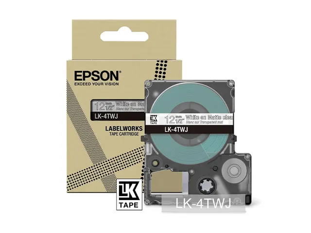C53S672068 Epson 12mm transparant wit LK4TWJ lettertape mat 8m