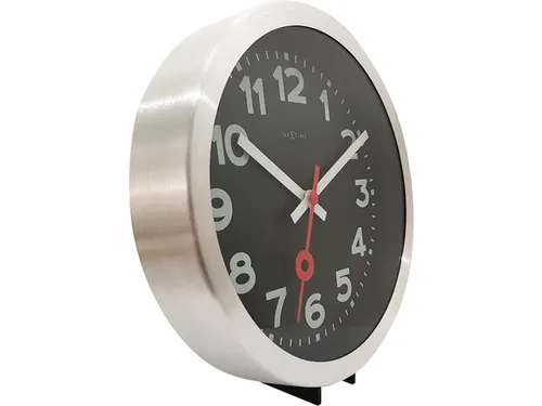 Wandklok NeXtime 'Station' Ø19cm, geborsteld aluminium zwart