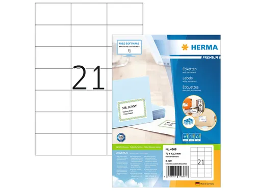 HERMA 4668 Premium etiketten A4 70x42,3mm Wit 2100 stuks