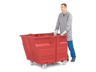 PE-kiepbak,HxLxB 900x1260x960mm,0,6m³,draagverm. 300kg,rood,Wielen - 1