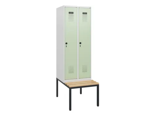 locker met bank,HxBxD 1950x600x815mm,2vak,vak B 300mm,draaigrendel