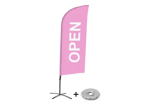 Promotievlag Alu Wind complete set "OPEN" Roze kruisvoet Zwart