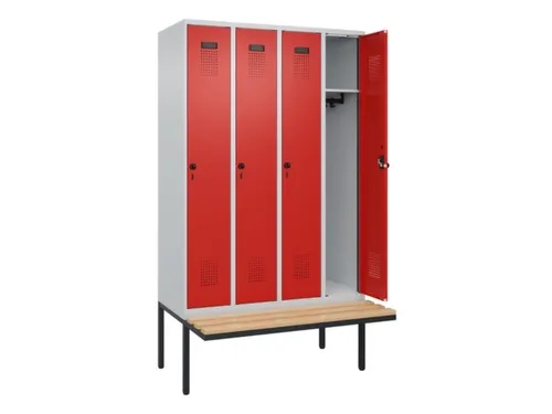 locker met bank,HxBxD 2120x1200x815mm,4vak,vak B 300mm,draaigrendel