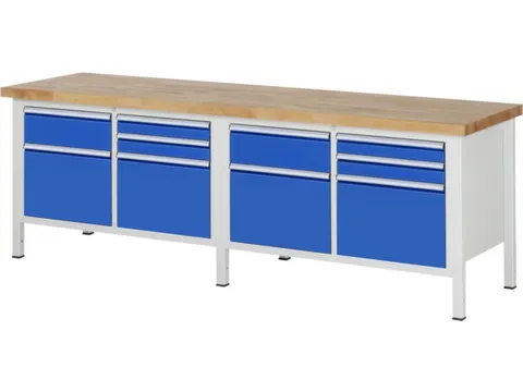 werkbank,HxBxD 840-1040x2500x700mm,beukblad,draagverm. 1250kg