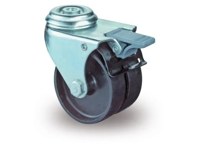 Dubbel Zwenkwiel Met Rem Ruggat 80kg Kunststof Banden/Velg 50x19mm