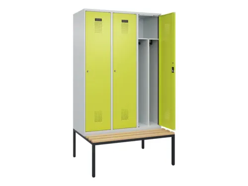 locker met bank,voor scheiding van kleding,HxBxD 2120x1200x815mm,3vak