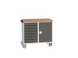 montagetafel 980x1300x600mm multiplexblad 7 laden kast front RAL7016