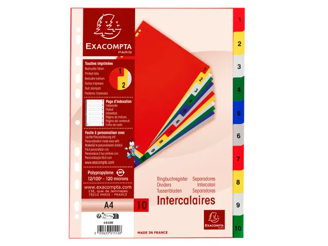 Tabbladen Polypropyleen 0.12mm 1-10 Bedrukt 10-Delig A4