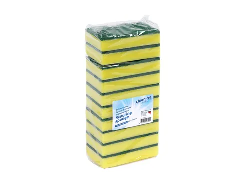 Schuurspons Cleaninq 140x90x28mm geel/groen 10 stuks