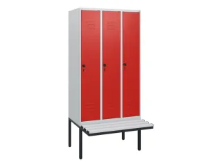 locker met bank,HxBxD 1950x900x815mm,3vak,vak B 300mm,draaigrendel - 1