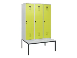 locker met bank,HxBxD 1950x1200x815mm,3vak,vak B 400mm,draaigrendel - 2