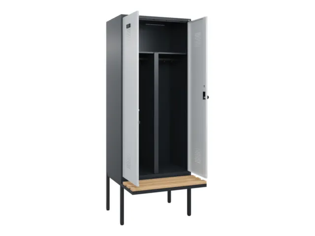 PBM-locker met bank,HxBxD 2120x800x815mm,2vak,vak B 400mm,draaigrendel