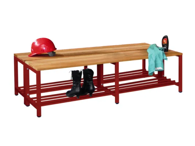 banc double,LxP 1500x740mm,barrettes en bois hêtre,piètement RAL3000