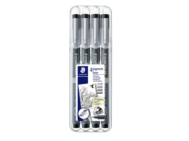 Fineliner Staedtler Pigment 308 Zwart Set 4stuks 0.1-0.7mm