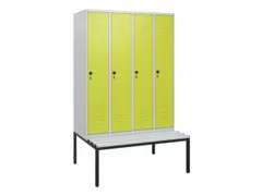 locker met bank,HxBxD 1950x1200x815mm,4vak,vak B 300mm,draaigrendel