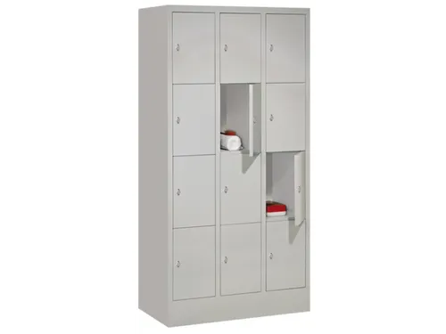 lockerkast,HxBxD 1850x900x500mm,3x4vakken,RAL7035,front RAL5012